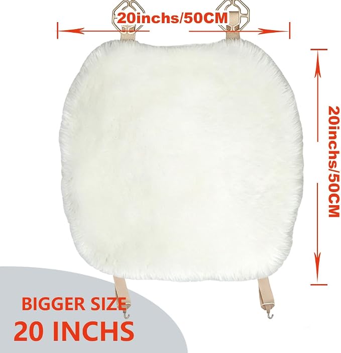 OGLAND 2 Pack Genuine Sheepskin Car Seat Covers for Women Auto Interior Accessories with Soft Fuzzy Wool Natural Fur Non-Slip (White, 2 Pieces Front)