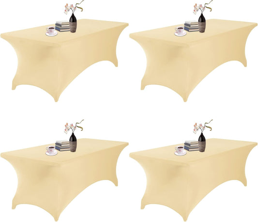 4Pack Spandex Waterproof Table Covers 8ft，Spandex 8ft Waterproof Table Cover for Party,Wedding, Banquet, and Events(Champagne)