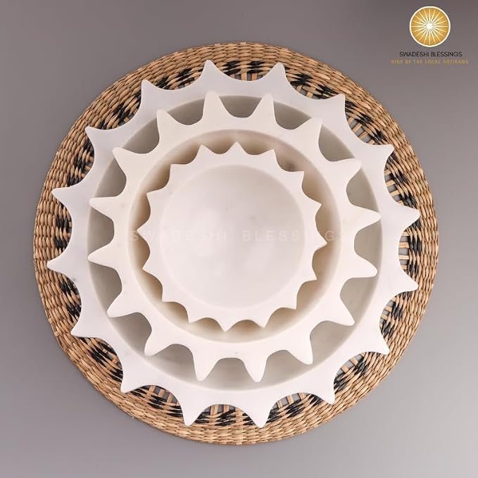 HandCrafted Marble Large Decorative Bowl | White Decorative Bowl for Home Decor | Fruit Bowl | Key/Ring Dish | Coffee Table Bowl | Fluted Scalloped Catch All Bowl for Entryway | Ideal Gift (6 Inches)