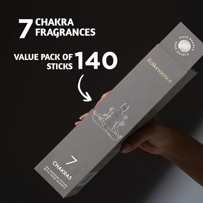 Folkulture Incense Sticks (140 Sticks) | Set of 7 Chakras Premium Incense for Healing, Yoga, Aromatherapy| No Charcoal, Organic, Non Toxic, 60 Mins, Long Burning Frankincense, Lavender Insence-Sticks