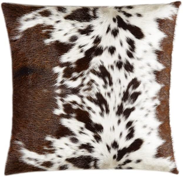 NGF Genuine Cowhide Pillows Cushion Cover - Brown and White Leather Hair on 20' x 20'-Handmade Leather Cushion Case with Hidden Zipper for The Living Room (Brown & White 20x20)