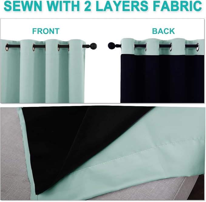 NICETOWN Aqua Blue Blackout Curtains 84 inches Long, Full Light Blocking Drapes with Black Liner for Nursery, Thermal Insulated Draperies for Hall, Villa (2 Pieces, 42" Wide Each Panel, Aqua Blue)