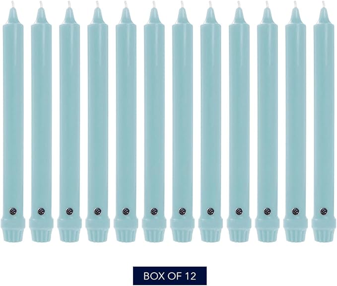Colonial Candle Unscented Taper Candle, Classic Collection, Coastal Blue, 8 in, Pack of 12 - Up to 6 Hours Burn