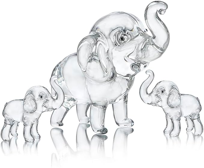 Set of 3 Crystal Elephant Figurines Glass Elephants Figurine Collectible Gifts for Mom Small Animal Statues Decor for Home Office Mother's Day Table Centerpiece