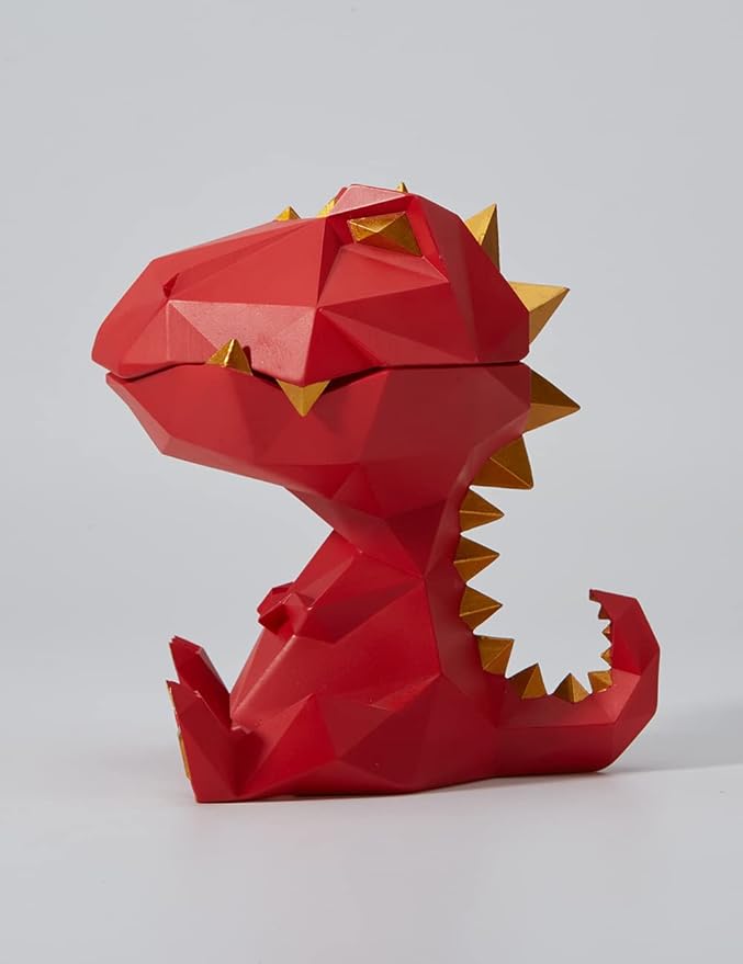HAUCOZE Dinosaur Candy Dish Cookie Jar Storage Statue Modern Home Decor Sculpture Table Centerpiece Gift for Living Room Red 7.5 Inch