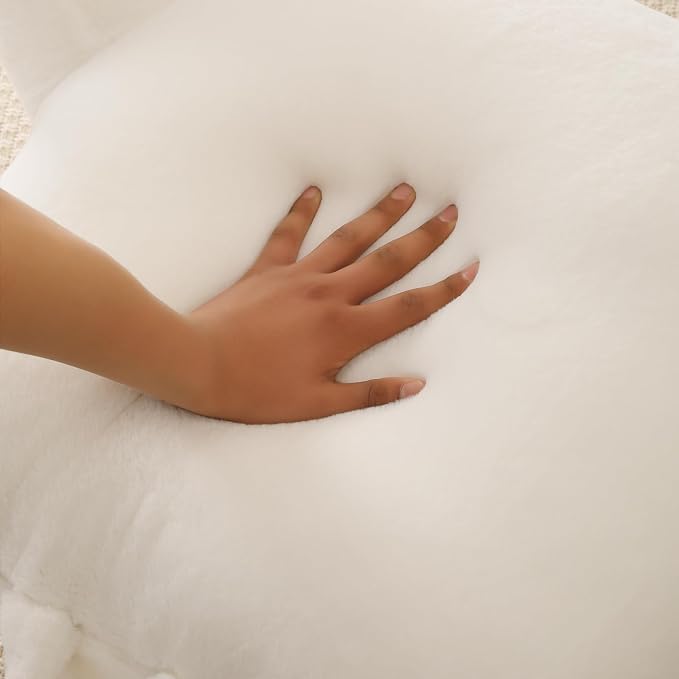 Large Plush Backrest Pillow for Sitting in Bed,Faux Fur,White | 19" Back Pillow with Arms Supports Adults,College Students,Elbows & Forearms for Dorm Reading,Gaming,Watching TV