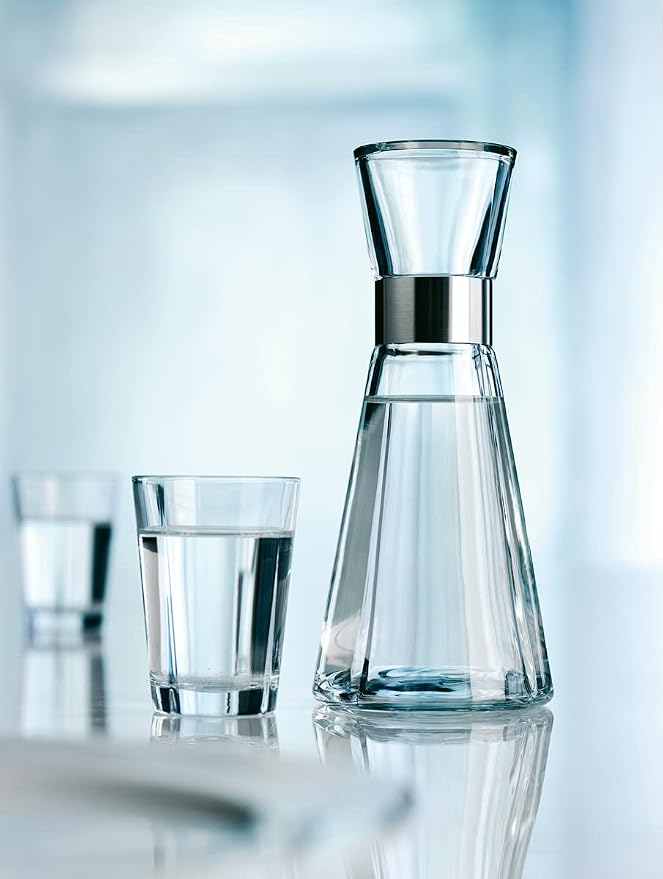 Rosendahl Grand Cru 30.4 oz. Water Carafe - Transparent Glass Pitcher with Stainless Steel Accents, Dishwasher Safe, Lead-free Modern Drinkware, Versatile Kitchen Accessory for Stylish Table Settings