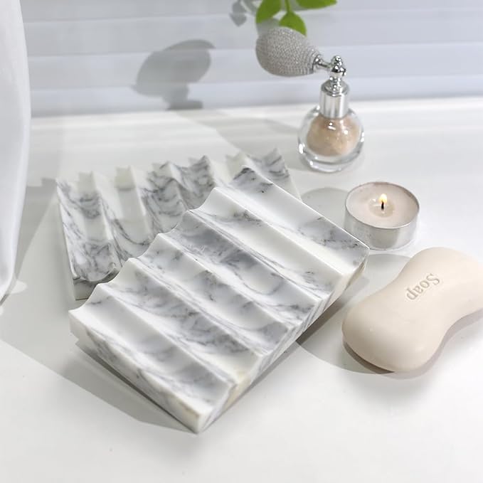 Luxurious Natural Marble Soap Dish Tray Marble Soap Holder Trinket Plate for Bathroom Sink Kitchen Countertop Bedroom Vanity Bathroom Accessory Rectangular (2 Pack)