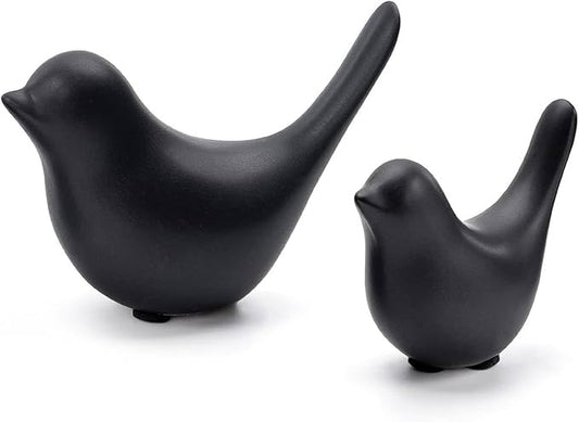 2 Pcs Ceramic Small Bird Figurines Modern Animal Statues for Home 、Room Decor and Bedroom Decor and Bookshelf Display (Black)