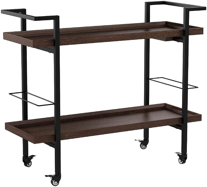 Christopher Knight Home Gerard Industrial Wooden Bar Cart, Dark Walnut Finish / Black