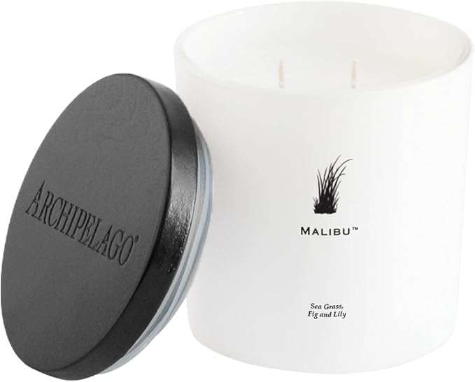 Archipelago Botanicals Malibu Luxe Candle, Sea Grass, White Fig and Lily Scent, Elegant White Glass Jar Candle, Coconut Wax, Double Wicks Burn 100 Hours (13 oz)