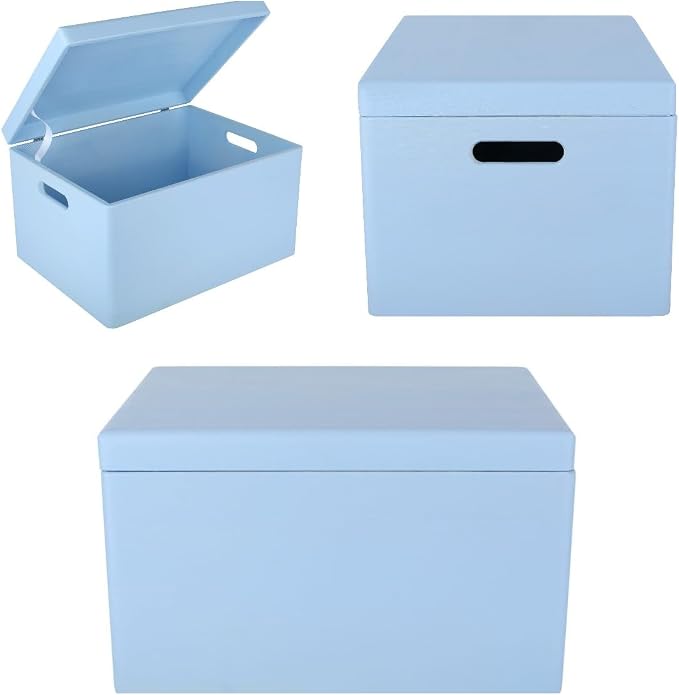 Creative Deco Large Blue Wooden Box Storage with Hinged Lid | 15.8x11.8x9.44in (+-0.5) | Keepsake Gift Box Storage Document | Wood Chest Trunk PRODUCT NOT INTENDED FOR 15 YEARS OR BELOW | Solid pine storage box with a lid for keepsakes, crafts, station...