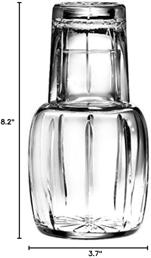 Barski - Mouth Blown - Hand Cut - Crystal - 2 Piece Set - 25 oz Bedside Night Carafe/Desktop Carafe with Tumbler Glass - 8.25" H - Made in Europe