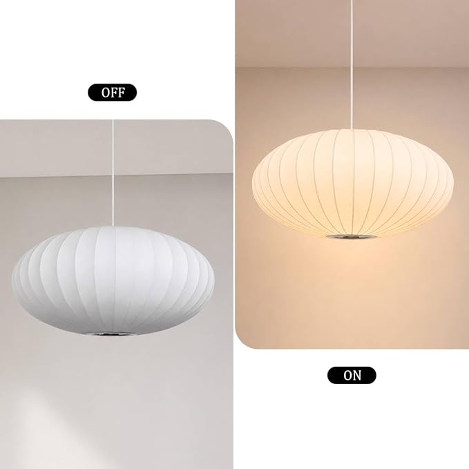 Italian Silk Pendant Light, 19.7 Inch White Bubble Fabric Lantern Ceiling Hanging lamp, Modern Silkworm Cocoon Chandeliers Fixture for Living Dining Room Kitchen Island Restaurant Foyer