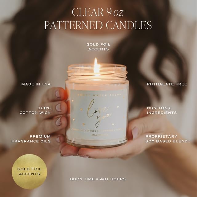 Sweet Water Decor Forever and Always Wedding Candle, Bridal Shower Gift, Scents; Pear, Jasmine, Vanilla, & Bergamot, Romantic Candle, 40 Hours Burn Time, Grey Delft Design 9oz Clear Jar with Gold Lid