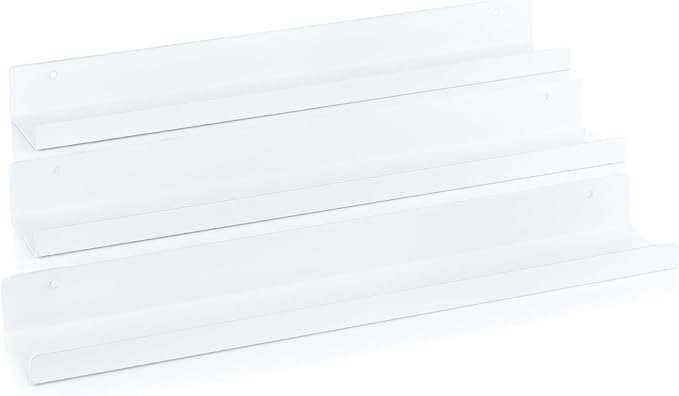 Vinyl Record Shelf - 3 Metal Display Shelves - Wall Mount Now-Playing Vinyl Shelves - an Album Record Holder That Doubles as a Picture Ledge - Fits All Records (White)