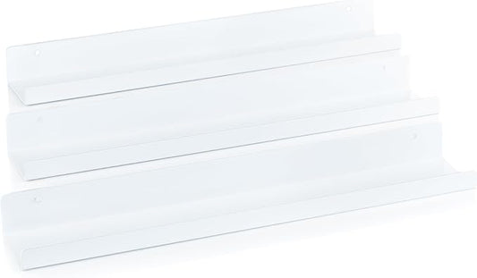 Vinyl Record Shelf - 3 Metal Display Shelves - Wall Mount Now-Playing Vinyl Shelves - an Album Record Holder That Doubles as a Picture Ledge - Fits All Records (White)
