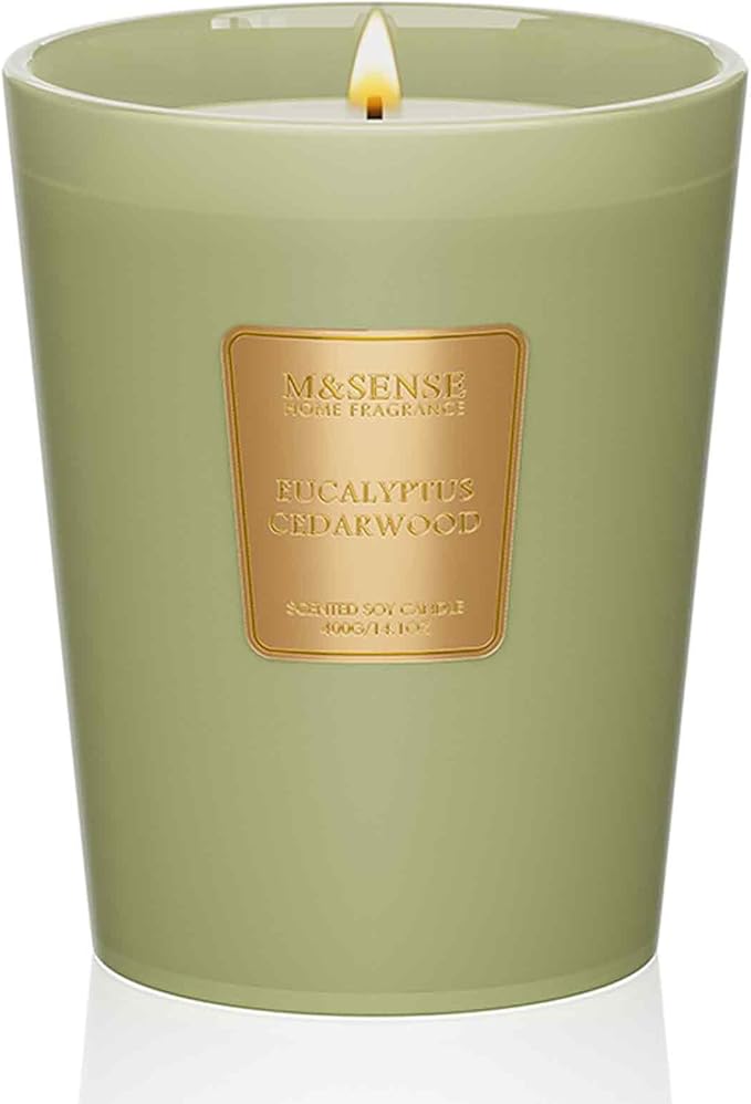 M&SENSE Eucalyptus Cedarwood Soy Candle, 14.1oz, Spa Relax Gift | 60H Slow Burn, Non-Toxic, Forest Calm Candle, Bathtub Relaxation, Meditation, Stress Relief, Home Spa Fragrance