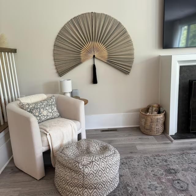ChumDecor Fan Wall Decor, Japanese Giant Fan, Large Bamboo Fan Wall Art For Boho Hanging Headboard, Decorative Folding Fans For Over Bed, Asia Trending (Gray 48inch)