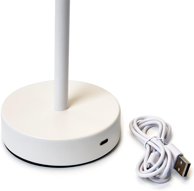 Two's Company Scalloped Edge Shade LED Cordless Table Lamp, 14.5-Inch, White