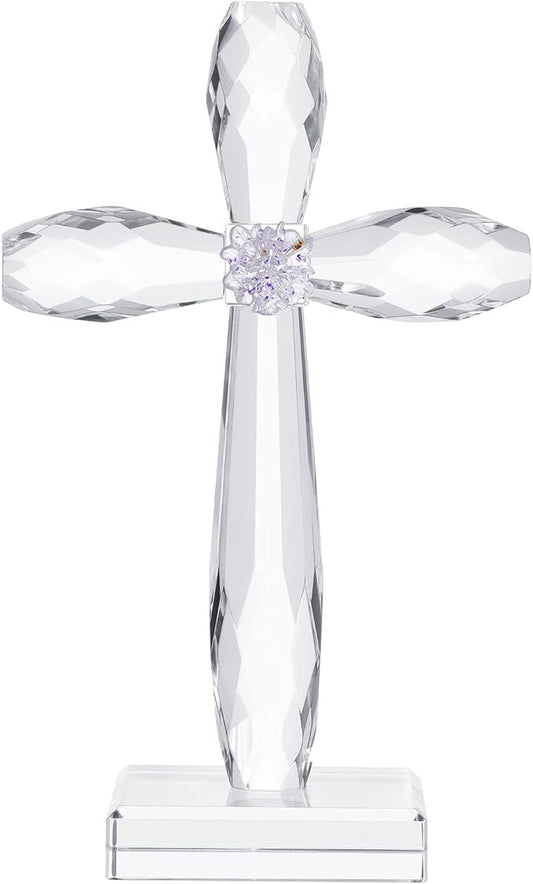 YWHL Crystal Standing Cross Decor, Religious Easter Gifts for Women Men, Handmade Glass Holy Cross Collectible Figurines for Home Decoration, Christmas Decoration for Pary