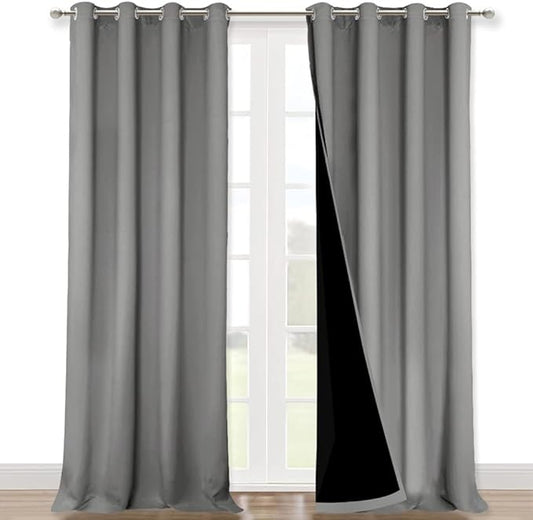 NICETOWN Full Shade Curtain Panels, Pair of Energy Smart & Noise Blocking Out Blackout Drapes for Dining Room Window, Thermal Insulated Guest Room Lined Window Dressing(Silver Grey, 52 x 120 inch)