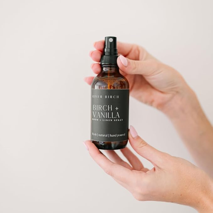 River Birch Birch + Vanilla Scented Linen and Room Spray | Home Fragrance | 4 oz Glass Amber Bottle | Luxury Signature Scent | Handmade in Texas