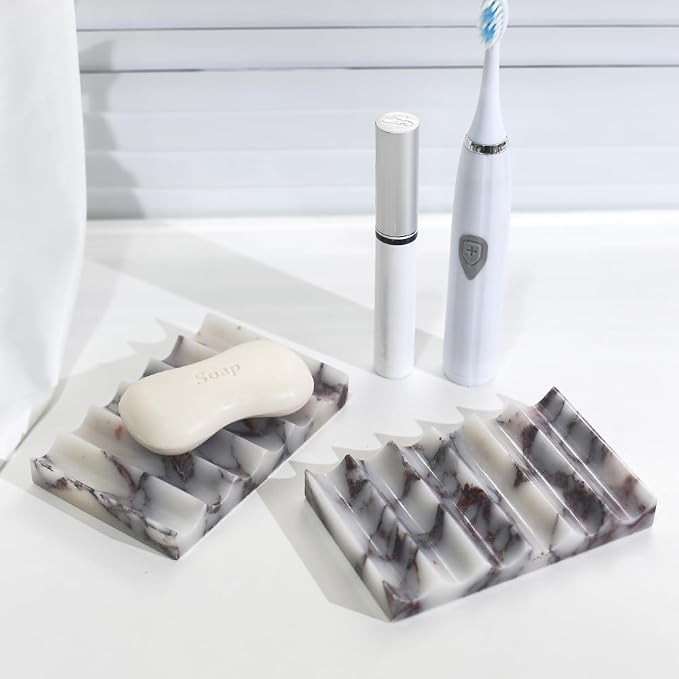 Luxurious Natural Marble Soap Dish Tray Marble Soap Holder Trinket Plate for Bathroom Sink Kitchen Countertop Bedroom Vanity Bathroom Accessory Rectangular (2 Pack)