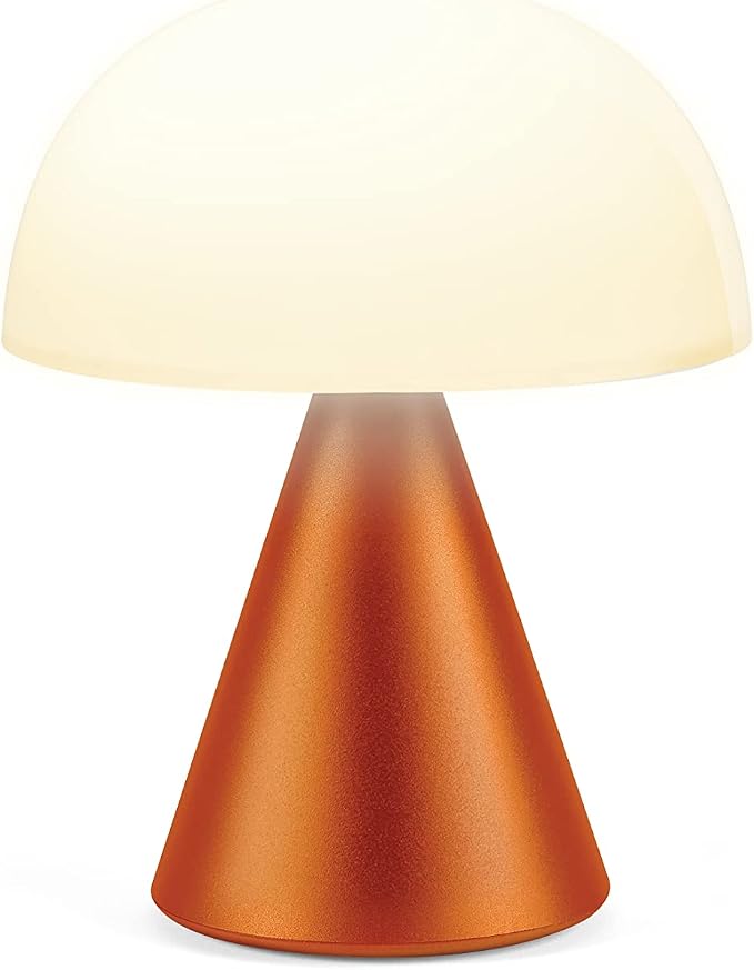 Lexon Mina L Mushroom Lamp - 9 LED Color Table Lamp for Bedrooms, Living Room & Office - Cordless, Rechargeable with 24h Light & Dimmer, Aluminum, Large - Orange