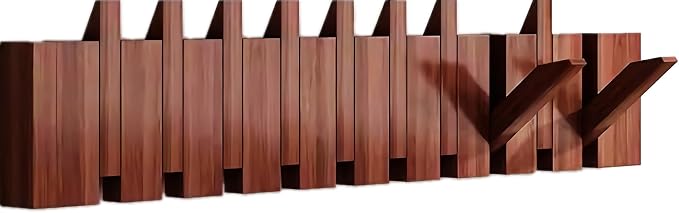 Wall Mounted Coat RackHooks Piano Key Hangers Natural Solid Wood Hanger Non-Woven Fabric Clothes Hangers for Closet, Kitchen, Bedroom, Bathroom, Entryway (Walnut, 10 Hooks)