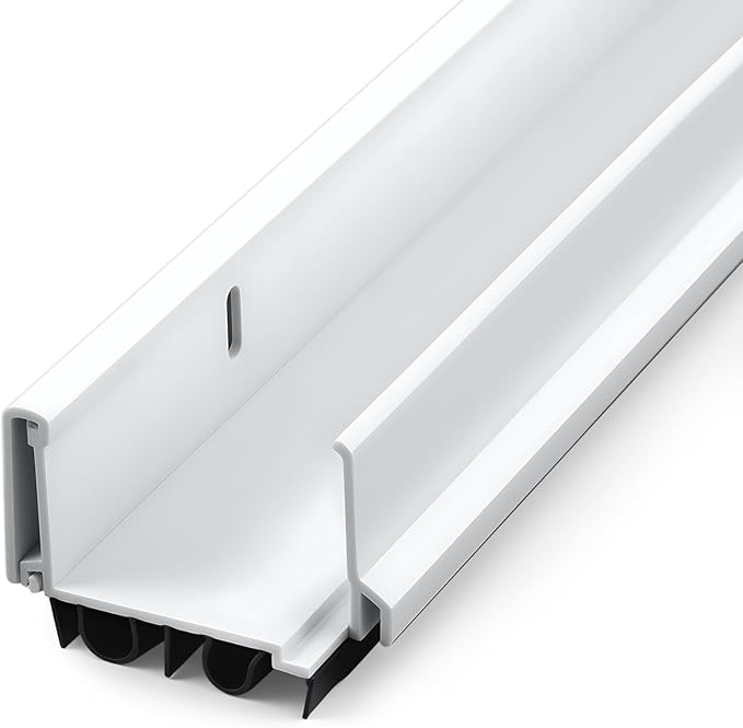 FoldTier 1-3/4 x 32 Adjustable Double Bubble Door Sweep Bottom of Door, Under Doors Seal for Exterior Doors, Energy Efficient Draft Stopper, Slide to Install, Blocks Dust/Insects/Noise(White)