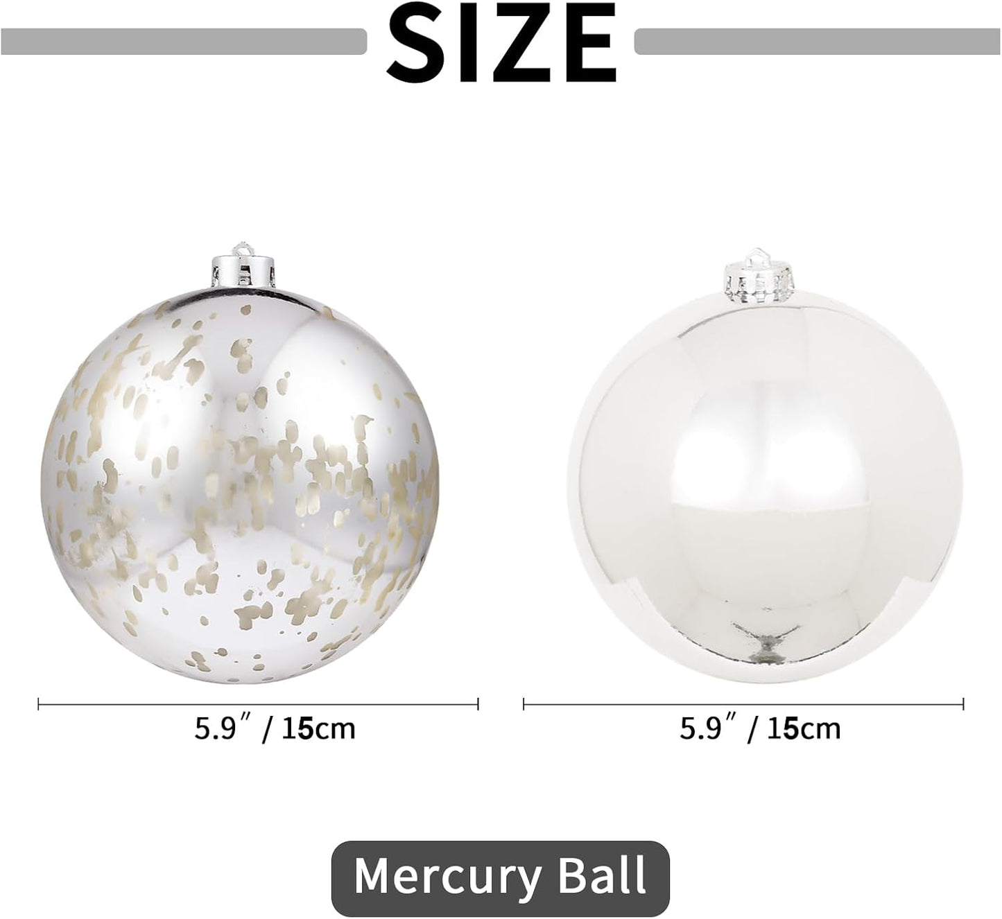 XmasExp Large Christmas Ball Ornaments,2pcs Silver Giant Shatterproof Plastic Hanging Mercury Xmas Ball Decorations Christmas Tree Ornaments (Silver, 6")