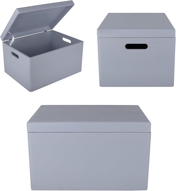 Creative Deco Large Gray Wooden Box Storage with Hinged Lid | 15.8x11.8x9.44in (+-0.5) | Keepsake Gift Box Storage Document | Wood Chest Trunk PRODUCT NOT INTENDED FOR 15 YEARS OR BELOW | Solid pine storage box with a lid for keepsakes, crafts, station...