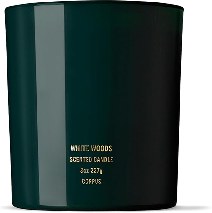CORPUS - White Woods Scented Candle, Soy Wax, 60+ Hr Burn (8 oz / 227 g) | Hand-Poured in the USA, Reusable Glass Vessel | Renewable Soy Wax, Cotton Wick | Phthalate-Free, Vegan