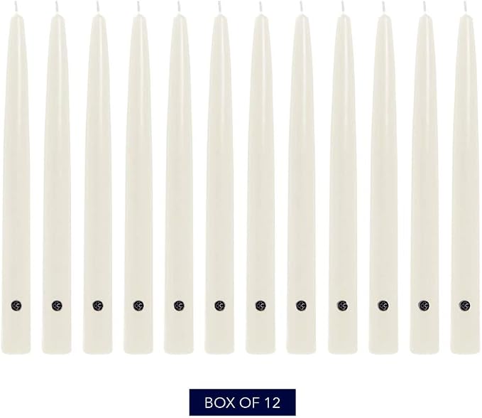 Colonial Candle Unscented Taper Candle, Handipt Collection, White, 12 In, Pack of 12 - Up to 10 Hours Burn