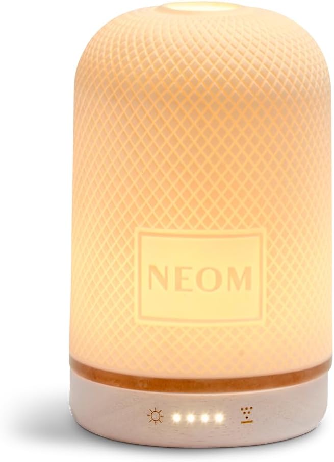 NEOM – Essential Oil Diffuser for Home | Wellbeing Aromatherapy Diffusers | Ceramic Cover, LED Light & Timer | Best for Medium Spaces | Plug in Diffuser for Essential Oils | Home Fragrance