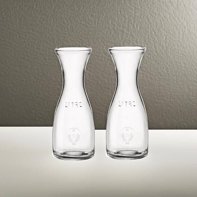Bormioli Rocco Misura PZ Carafe Set of 2-8.5 Oz. Mini Glass Carafes for Water, Juice, or Wine Serving - Elegant Beverage Presentation for Dining & Restaurants - Durable Clear Glass Construction