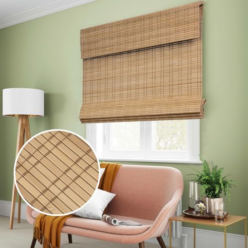 SMONTER Bamboo Roman Shades for Windows-Cordless Wooden Woven Blinds Light Filtering Bamboo Roll up Shades UV Protection and Easy Set up for Door and Countryhouse, 26" W x 64" H, Natural