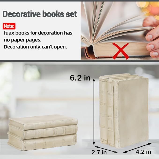 Guichifun Faux Books Living Room Decor - Resin Cute Cream Farmhouse Decor Fake Modern Fashion Decorative Books Set for Office Mantle Shelves Coffee Table Decor 4.2 * 2.7 * 6.2 Inch