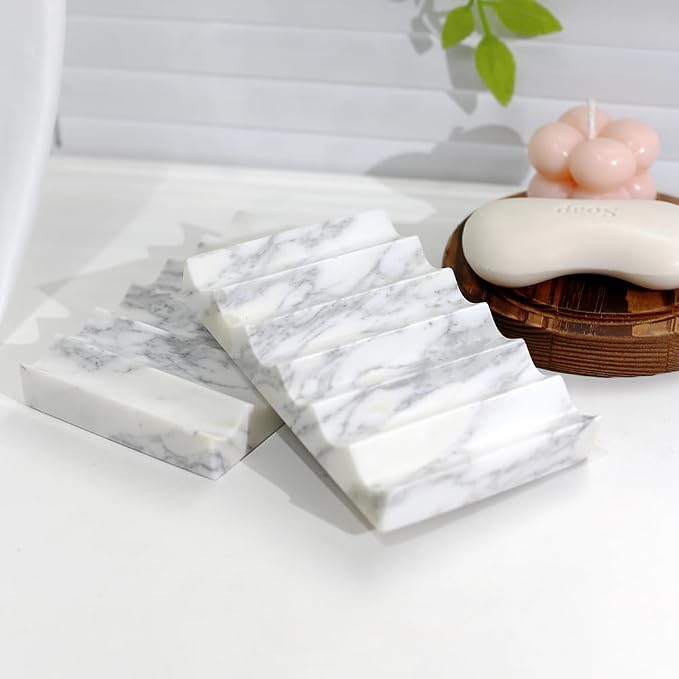 Luxurious Natural Marble Soap Dish Tray Marble Soap Holder Trinket Plate for Bathroom Sink Kitchen Countertop Bedroom Vanity Bathroom Accessory Rectangular (2 Pack)