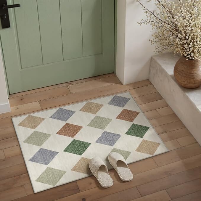 PureCozy Machine Washable 2x3 Area Rugs for Entryway Modern Soft Checkered Indoor Door Mats Non-Slip Stain Resistant Low Pile Accent Small Rug for Bedroom Kitchen Laundry Entrance