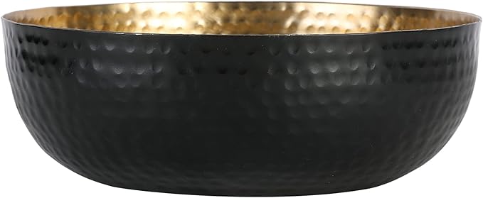MyGift Black Metal Hammered Decorative Bowl for Home Decor with Gold Interior, Art Deco Style Centerpiece Table Decoration and Coffee Table Decor - Handcrafted in India (Dia 7.6 inches)