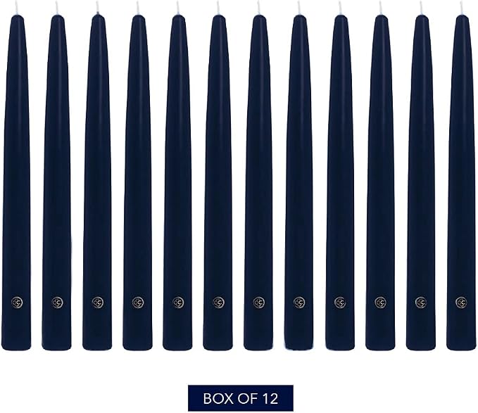 Colonial Candle Unscented Taper Candle, Handipt Collection, Indigo, 10 In, Pack of 12 - Up to 8 Hours Burn