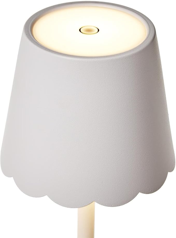 Two's Company Scalloped Edge Shade LED Cordless Table Lamp, 14.5-Inch, White