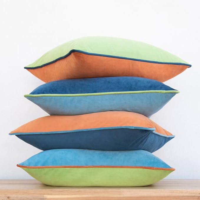 MONDAY MOOSE Decorative Throw Pillow Covers Cushion Cases, Set of 4 Soft Velvet Modern Double-Sided Designs, Mix and Match for Home Decor, Pillow Inserts Not Included (20x20 inch, Blue/Orange)