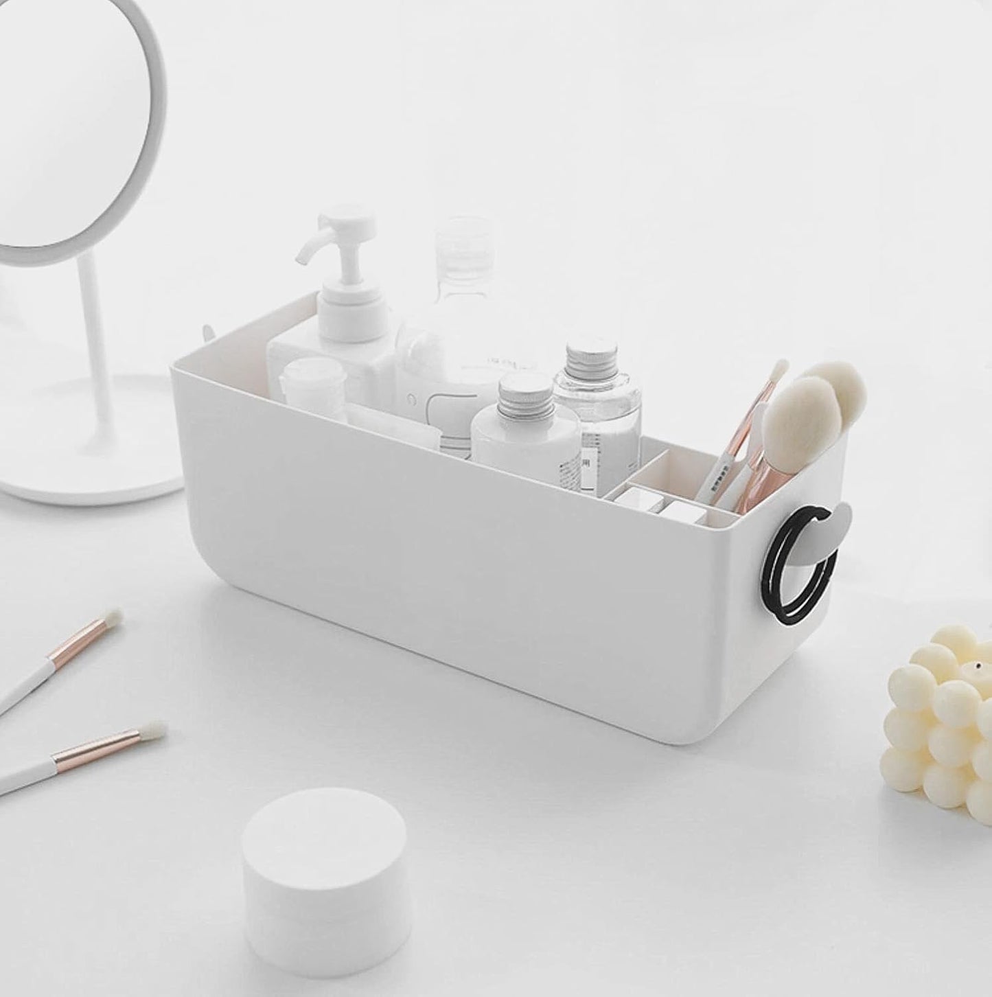 Bedside Hanging Caddy, Plastic Hanging Storage Shelf Holder Organizer for Phone Glasses Bottle Office Supplies in Dorm Room Bathroom Camper Rv - White (Caddy)