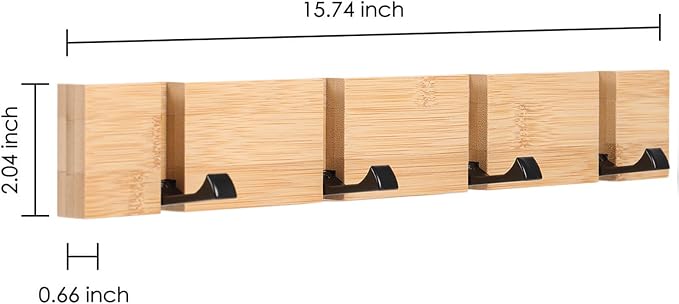 KYSMOTIC Wall Mounted Coat Rack with Foldable Hooks - Modern Space-Saving Wooden Entryway Organizer for Coats, Bags, Hats, Keys (4 Hooks, Natural Finish