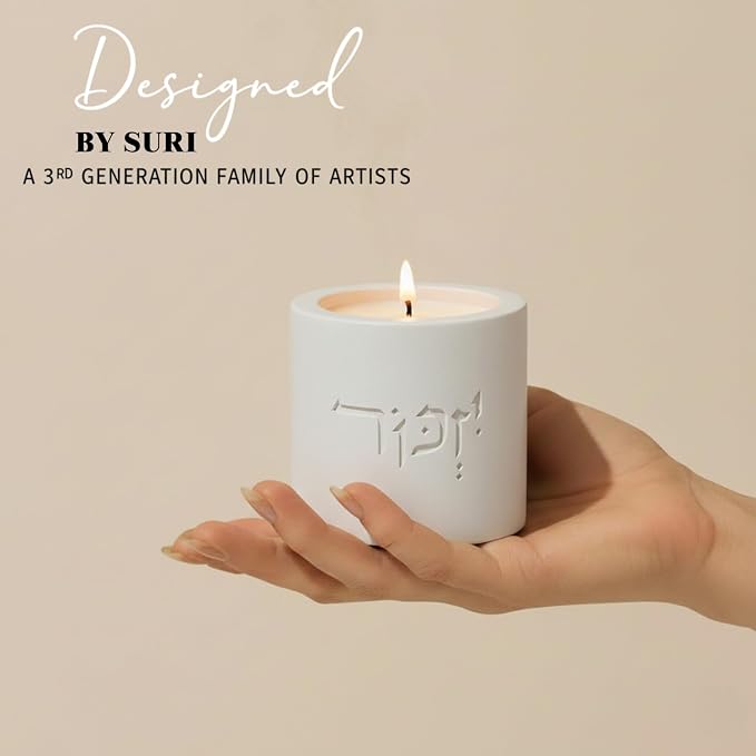 SURI Yizkor Remembrance Candle Holder – Modern Concrete Tea Light Holder for Jewish Memorial Home Decor, Yahrzeit & Yom Kippur, Ner Neshama Tradition