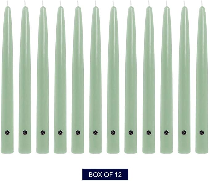 Colonial Candle Unscented Taper Candle, Handipt Collection, Colonial Classic Green, 12 in, Pack of 12 - Up to 10 Hours Burn