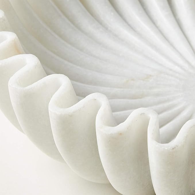 Ruffle Marble Scalloped Bowl 6 inches, White Wavy Bowl, Handmade Fluted Dish, Marble Ruffle Centerpiece, Stone Jewellery Display